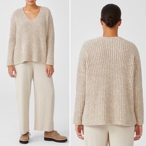 Eileen Fisher Lofty Box Top Pullover Sweater NWT Cotton Wool Alpaca Tan Chunky L